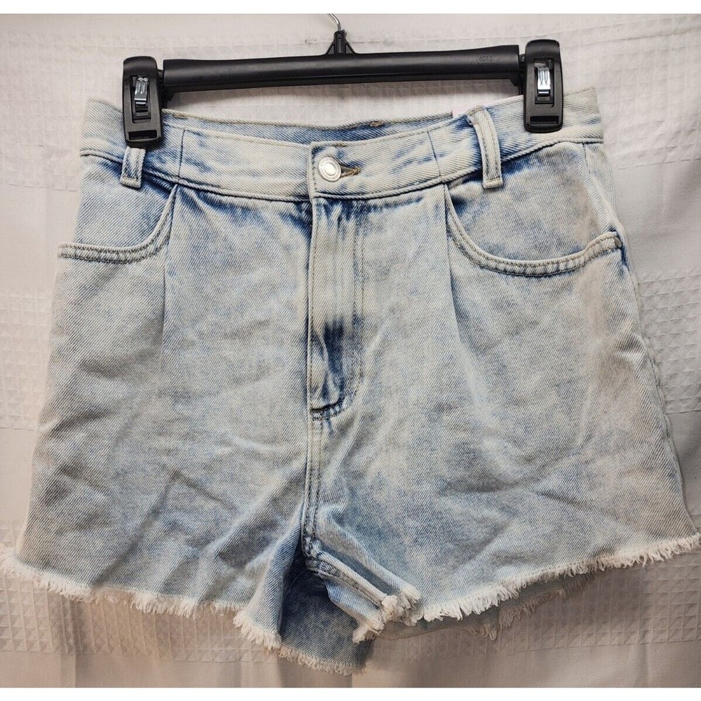 SO Womens Dad Shorts Denim Size 7 Acid Wash Pleated Raw Hem JG22D603RW Blue